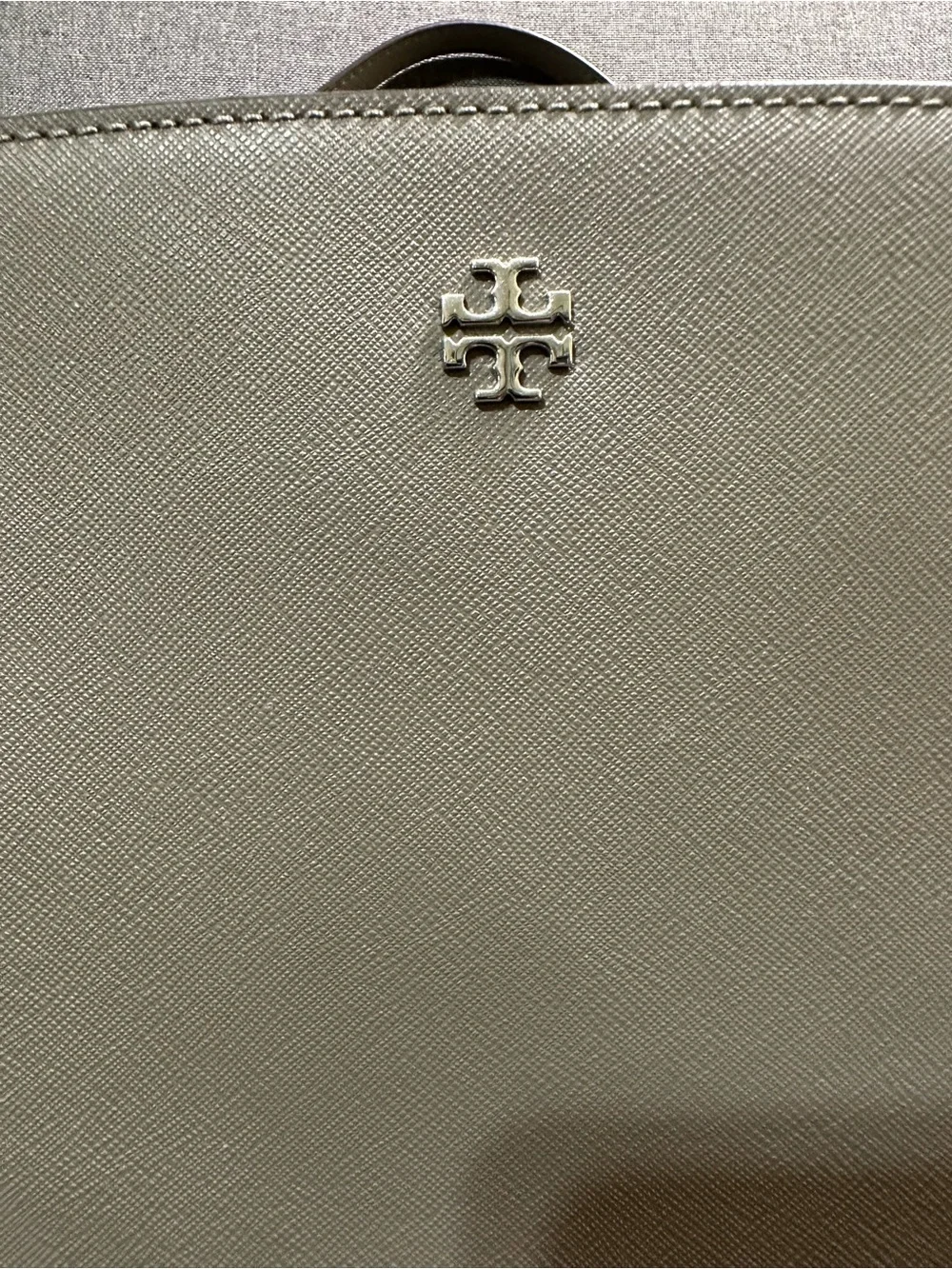 Tory Burch Light Gray Structured Saffiano Tote